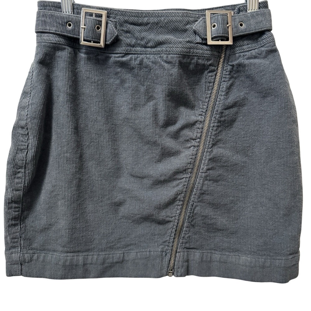 Urban‎ Outfitters Skirt Womens M Grey Corduroy Buckle Asymmetrical Zip Mini